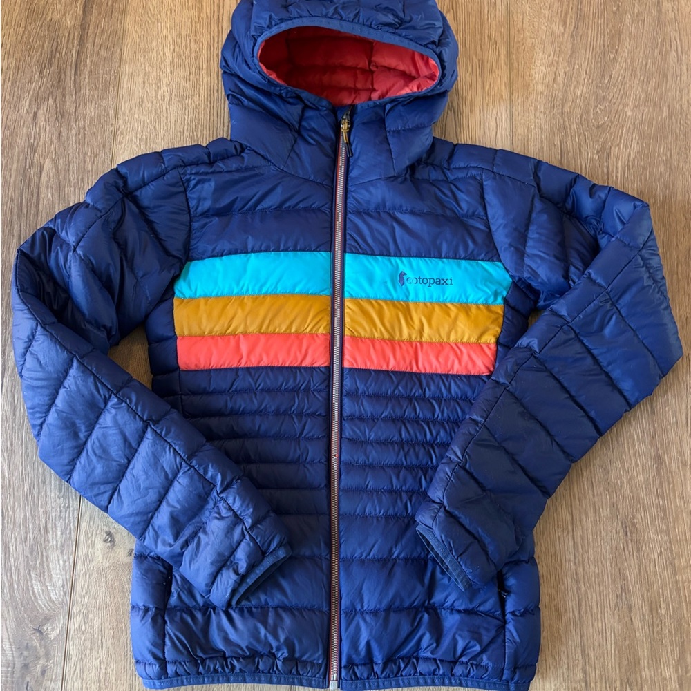Women’s Fuego Cotopaxi Down Jacket, Multicolor Puffer Jacket. XS